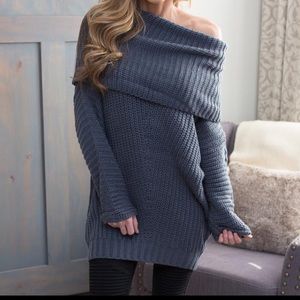 Large gray off the shoulder sweater